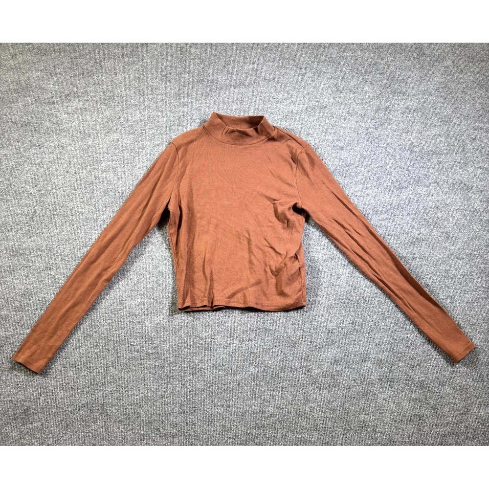 Hollister Must Have Collection Ribbed Long Sleeve Top Womens L Brown Turtleneck